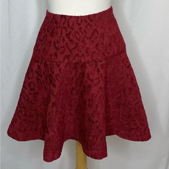 Free People Red Chenille Cheetah Skirt, Size (8) - Picture 5 of 7